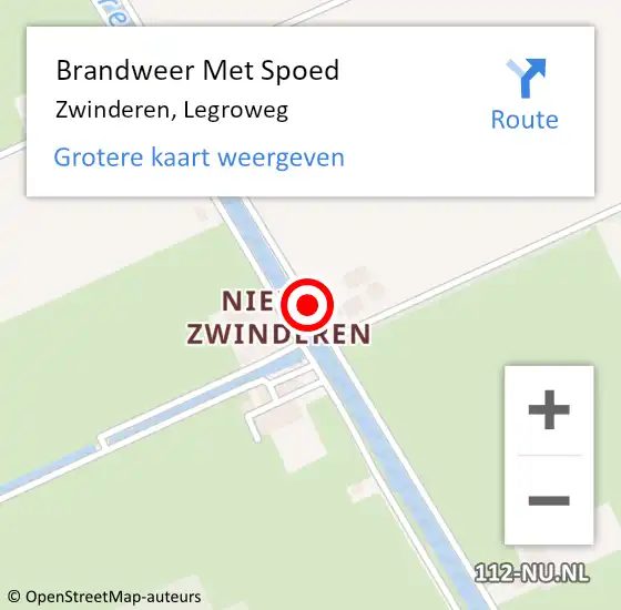 Locatie op kaart van de 112 melding: Brandweer Met Spoed Naar Zwinderen, Legroweg op 16 maart 2017 15:51