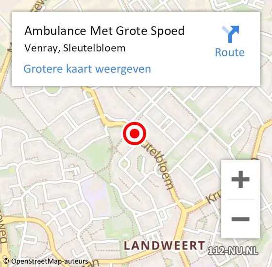 Locatie op kaart van de 112 melding: Ambulance Met Grote Spoed Naar Venray, Sleutelbloem op 16 maart 2017 17:12