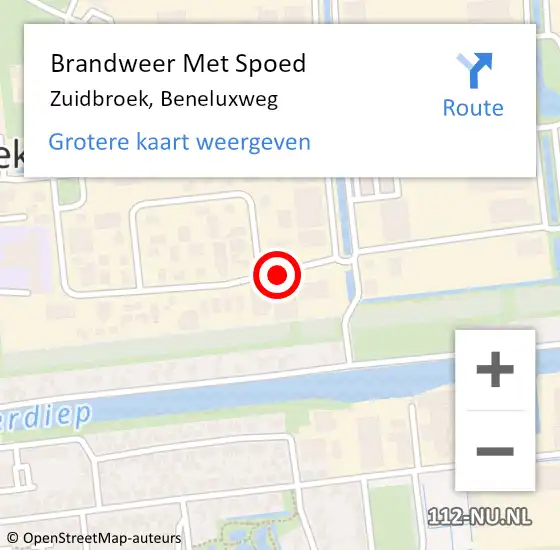 Locatie op kaart van de 112 melding: Brandweer Met Spoed Naar Zuidbroek, Beneluxweg op 16 maart 2017 17:59