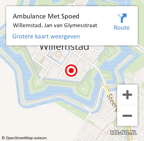 Locatie op kaart van de 112 melding: Ambulance Met Spoed Naar Willemstad, Jan van Glymesstraat op 16 maart 2017 18:09