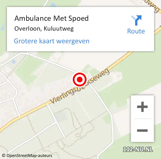 Locatie op kaart van de 112 melding: Ambulance Met Spoed Naar Overloon, Kuluutweg op 16 maart 2017 18:22