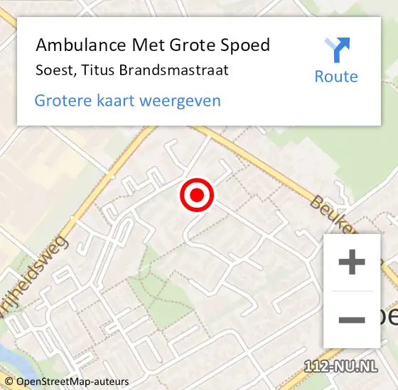 Locatie op kaart van de 112 melding: Ambulance Met Grote Spoed Naar Soest, Titus Brandsmastraat op 16 maart 2017 19:53