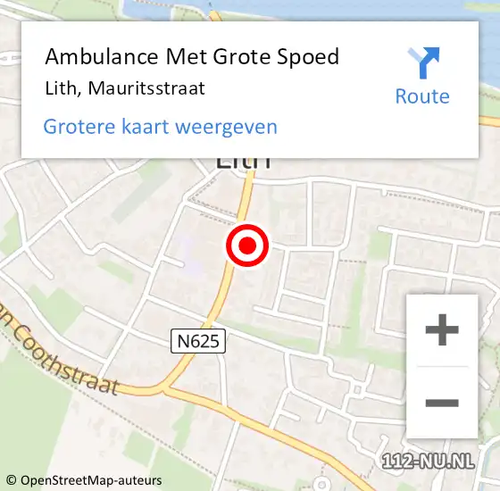 Locatie op kaart van de 112 melding: Ambulance Met Grote Spoed Naar Lith, Mauritsstraat op 16 maart 2017 20:16