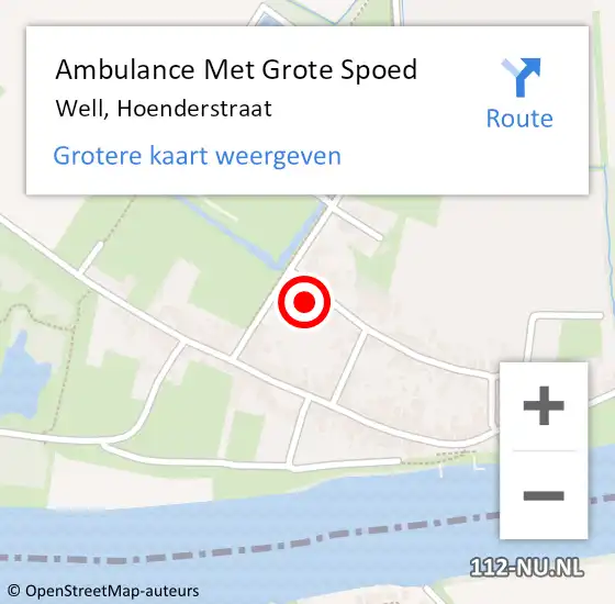 Locatie op kaart van de 112 melding: Ambulance Met Grote Spoed Naar Well, Hoenderstraat op 16 maart 2017 21:51