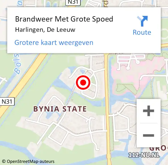 Locatie op kaart van de 112 melding: Brandweer Met Grote Spoed Naar Harlingen, De Leeuw op 16 maart 2017 22:52