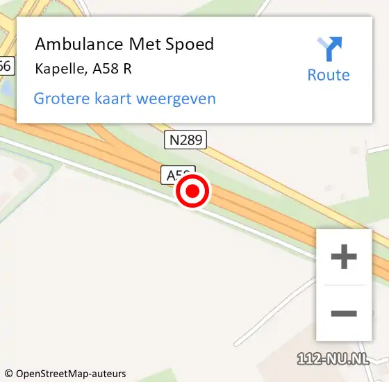 Locatie op kaart van de 112 melding: Ambulance Met Spoed Naar Kapelle, A58 R op 17 maart 2017 05:02