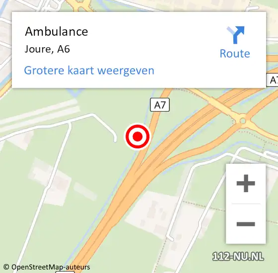 Locatie op kaart van de 112 melding: Ambulance Joure, A6 op 17 maart 2017 07:58