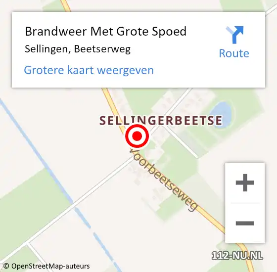 Locatie op kaart van de 112 melding: Brandweer Met Grote Spoed Naar Sellingen, Beetserweg op 17 maart 2017 08:26