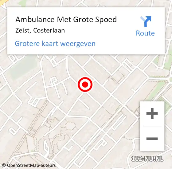Locatie op kaart van de 112 melding: Ambulance Met Grote Spoed Naar Zeist, Costerlaan op 17 maart 2017 08:29