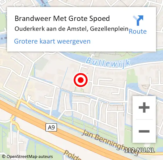 Locatie op kaart van de 112 melding: Brandweer Met Grote Spoed Naar Ouderkerk aan de Amstel, Gezellenplein op 17 maart 2017 09:31