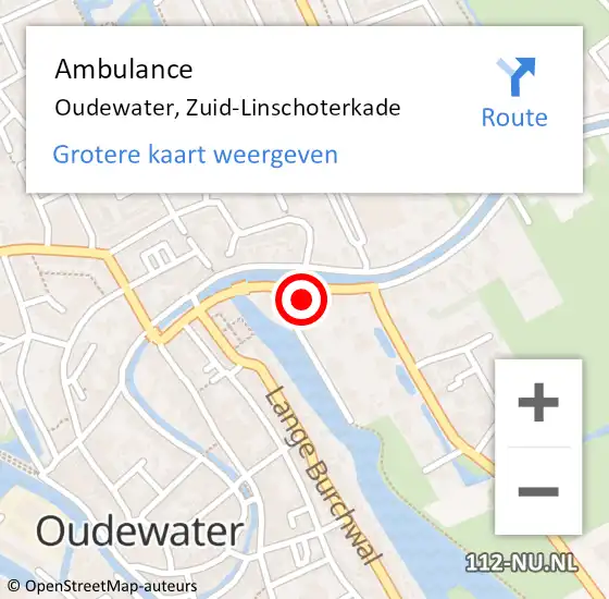 Locatie op kaart van de 112 melding: Ambulance Oudewater, Zuid-Linschoterkade op 17 maart 2017 09:31