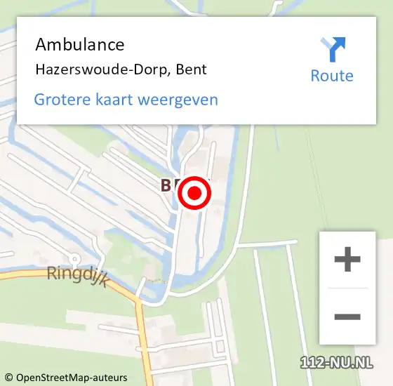 Locatie op kaart van de 112 melding: Ambulance Hazerswoude-Dorp, Bent op 17 maart 2017 09:45