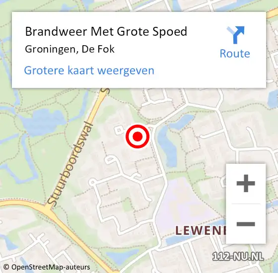 Locatie op kaart van de 112 melding: Brandweer Met Grote Spoed Naar Groningen, De Fok op 17 maart 2017 11:00
