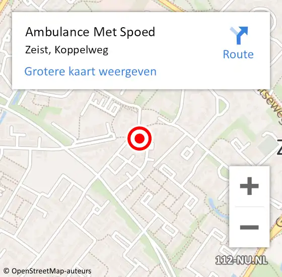Locatie op kaart van de 112 melding: Ambulance Met Spoed Naar Zeist, Koppelweg op 17 maart 2017 11:07