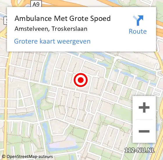 Locatie op kaart van de 112 melding: Ambulance Met Grote Spoed Naar Amstelveen, Troskerslaan op 17 maart 2017 15:19