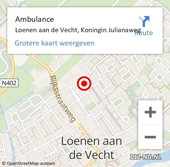 Locatie op kaart van de 112 melding: Ambulance Loenen aan de Vecht, Koningin Julianaweg op 17 maart 2017 16:21