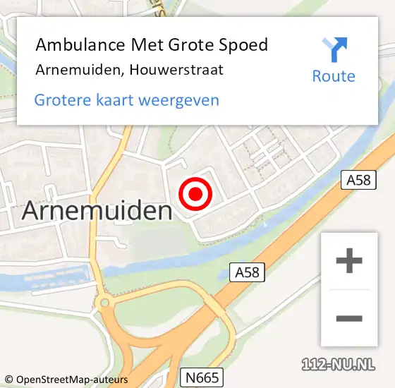 Locatie op kaart van de 112 melding: Ambulance Met Grote Spoed Naar Arnemuiden, Houwerstraat op 17 maart 2017 19:03