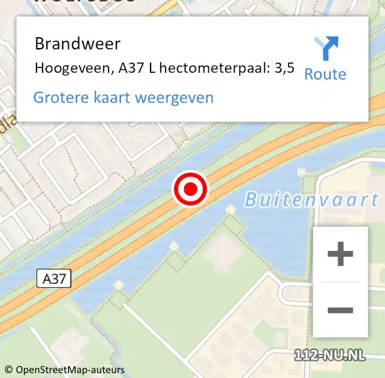 Locatie op kaart van de 112 melding: Brandweer Hoogeveen, A37 L hectometerpaal: 3,5 op 17 maart 2017 19:15