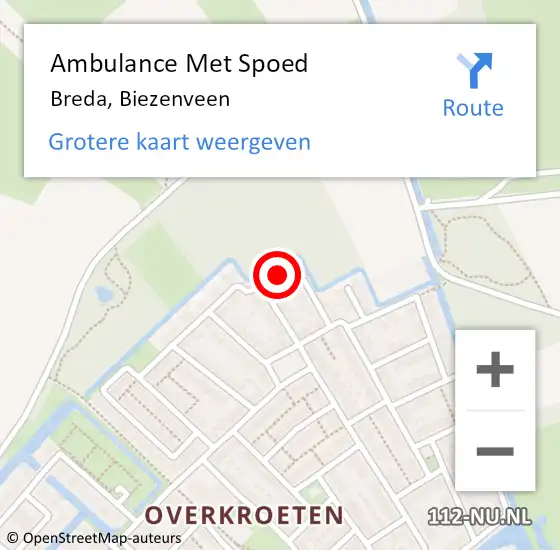 Locatie op kaart van de 112 melding: Ambulance Met Spoed Naar Breda, Biezenveen op 17 maart 2017 21:27