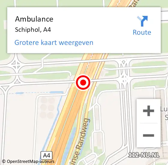 Locatie op kaart van de 112 melding: Ambulance Schiphol, A4 R op 17 maart 2017 22:06