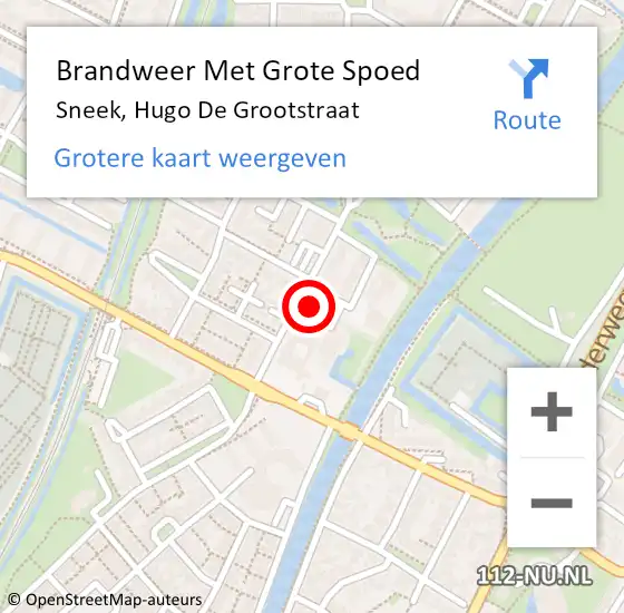 Locatie op kaart van de 112 melding: Brandweer Met Grote Spoed Naar Sneek, Hugo De Grootstraat op 17 maart 2017 23:44