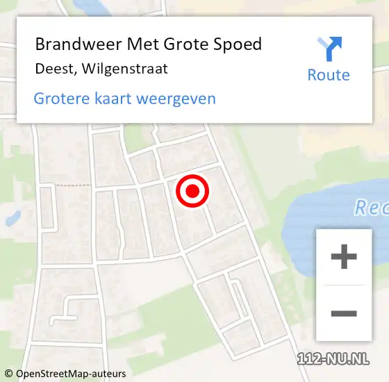 Locatie op kaart van de 112 melding: Brandweer Met Grote Spoed Naar Deest, Wilgenstraat op 18 maart 2017 01:17