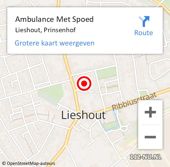 Locatie op kaart van de 112 melding: Ambulance Met Spoed Naar Lieshout, Prinsenhof op 18 maart 2017 03:44