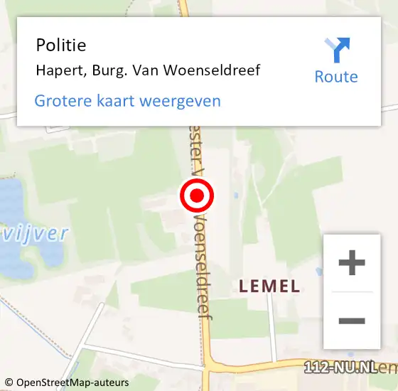 Locatie op kaart van de 112 melding: Politie Hapert, Burg. Van Woenseldreef op 18 maart 2017 06:33