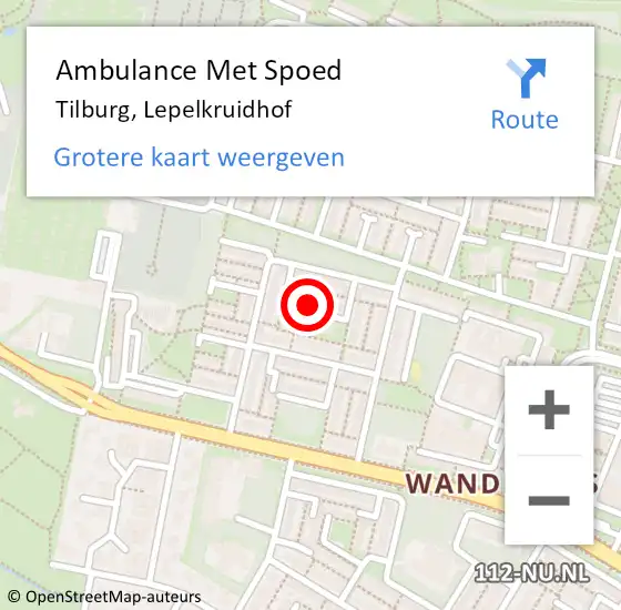 Locatie op kaart van de 112 melding: Ambulance Met Spoed Naar Tilburg, Lepelkruidhof op 18 maart 2017 06:57