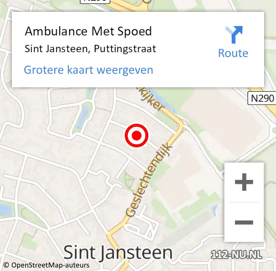 Locatie op kaart van de 112 melding: Ambulance Met Spoed Naar Sint Jansteen, Puttingstraat op 18 maart 2017 08:04