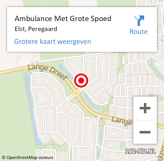 Locatie op kaart van de 112 melding: Ambulance Met Grote Spoed Naar Elst, Peregaard op 18 maart 2017 08:08