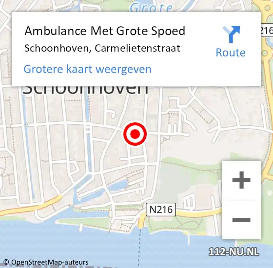 Locatie op kaart van de 112 melding: Ambulance Met Grote Spoed Naar Schoonhoven, Carmelietenstraat op 18 maart 2017 09:02