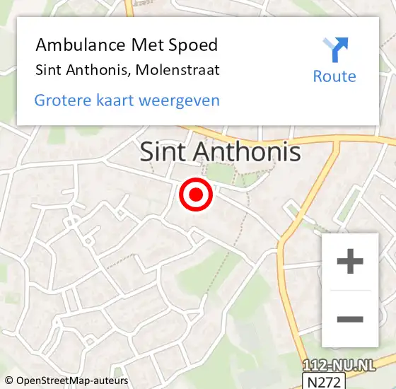 Locatie op kaart van de 112 melding: Ambulance Met Spoed Naar Sint Anthonis, Molenstraat op 18 maart 2017 09:17