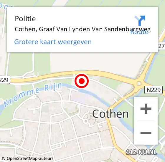 Locatie op kaart van de 112 melding: Politie Cothen, Graaf Van Lynden Van Sandenburgweg op 18 maart 2017 11:53