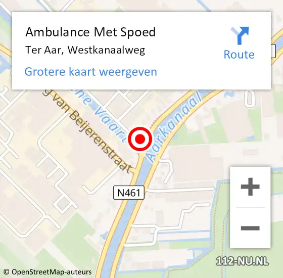 Locatie op kaart van de 112 melding: Ambulance Met Spoed Naar Ter Aar, Westkanaalweg op 18 maart 2017 12:52