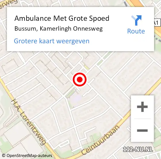 Locatie op kaart van de 112 melding: Ambulance Met Grote Spoed Naar Bussum, Kamerlingh Onnesweg op 14 januari 2014 11:00