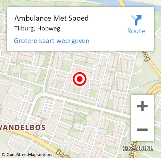 Locatie op kaart van de 112 melding: Ambulance Met Spoed Naar Tilburg, Hopweg op 18 maart 2017 17:35