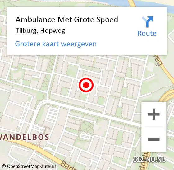 Locatie op kaart van de 112 melding: Ambulance Met Grote Spoed Naar Tilburg, Hopweg op 18 maart 2017 17:41