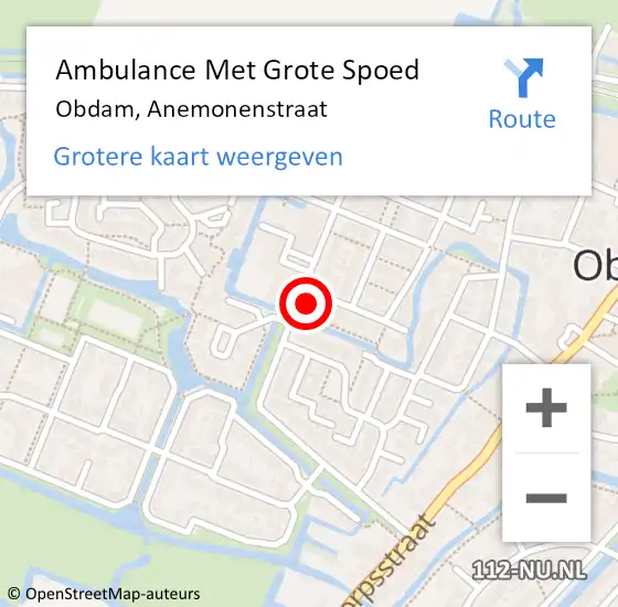 Locatie op kaart van de 112 melding: Ambulance Met Grote Spoed Naar Obdam, Anemonenstraat op 18 maart 2017 18:58