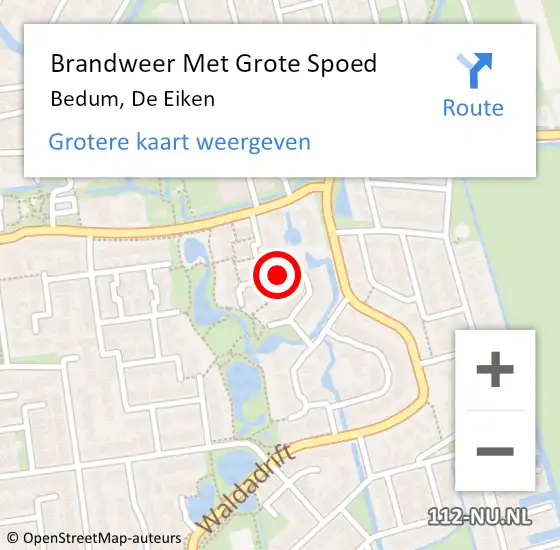 Locatie op kaart van de 112 melding: Brandweer Met Grote Spoed Naar Bedum, De Eiken op 18 maart 2017 21:54