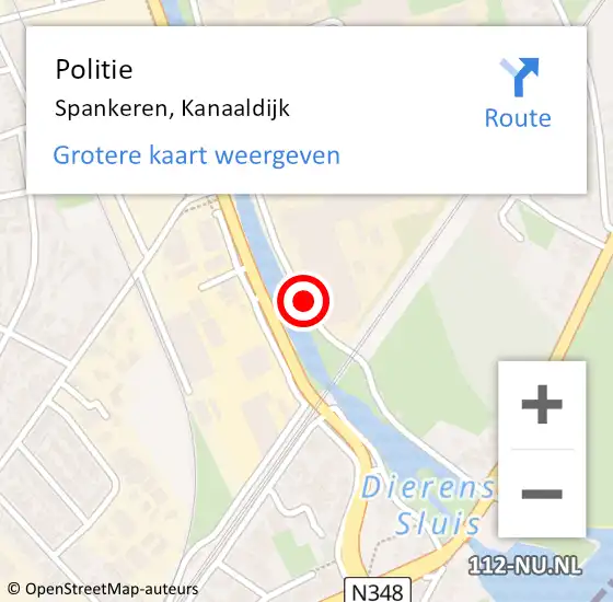 Locatie op kaart van de 112 melding: Politie Spankeren, Kanaaldijk op 19 maart 2017 13:20