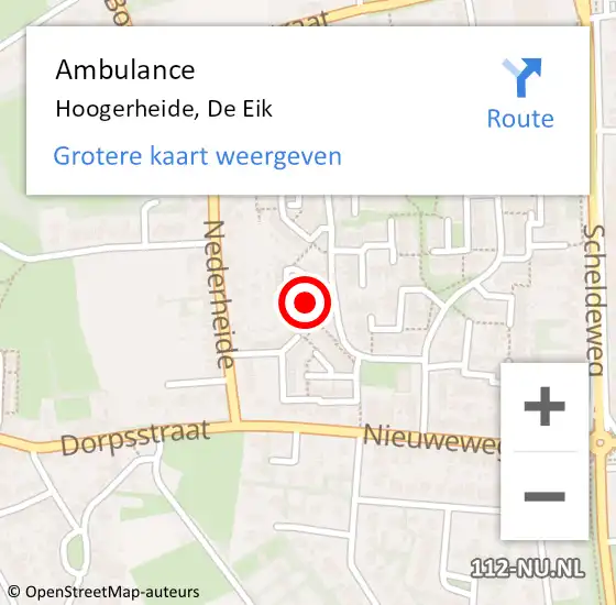 Locatie op kaart van de 112 melding: Ambulance Hoogerheide, De Eik op 19 maart 2017 13:20