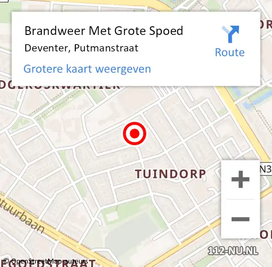 Locatie op kaart van de 112 melding: Brandweer Met Grote Spoed Naar Deventer, Putmanstraat op 19 maart 2017 15:26