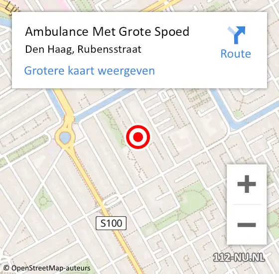 Locatie op kaart van de 112 melding: Ambulance Met Grote Spoed Naar Den Haag, Rubensstraat op 19 maart 2017 15:36