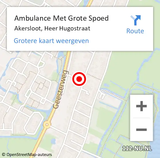 Locatie op kaart van de 112 melding: Ambulance Met Grote Spoed Naar Akersloot, Heer Hugostraat op 19 maart 2017 18:30