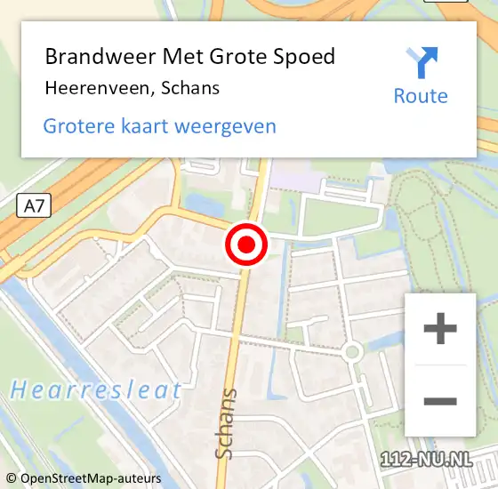 Locatie op kaart van de 112 melding: Brandweer Met Grote Spoed Naar Heerenveen, Schans op 19 maart 2017 20:15