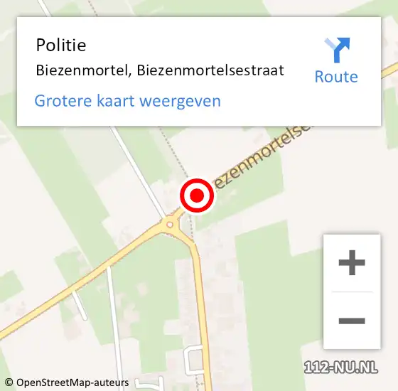 Locatie op kaart van de 112 melding: Politie Biezenmortel, Biezenmortelsestraat op 19 maart 2017 22:28