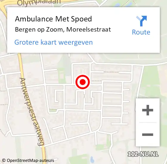 Locatie op kaart van de 112 melding: Ambulance Met Spoed Naar Bergen op Zoom, Moreelsestraat op 19 maart 2017 23:15