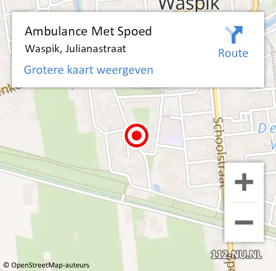 Locatie op kaart van de 112 melding: Ambulance Met Spoed Naar Waspik, Julianastraat op 19 maart 2017 23:42