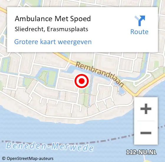 Locatie op kaart van de 112 melding: Ambulance Met Spoed Naar Sliedrecht, Erasmusplaats op 20 maart 2017 03:47